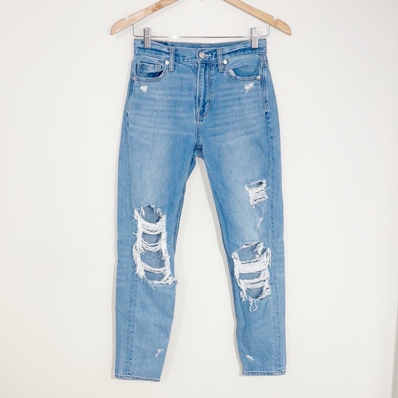 American Eagle Outfitters Denim - AMERICAN EAGLE Mom Jeans Distressed With Holes High Rise Size 0